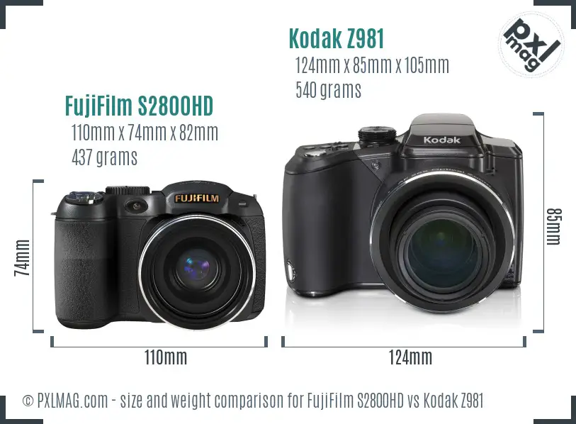 FujiFilm S2800HD vs Kodak Z981 size comparison