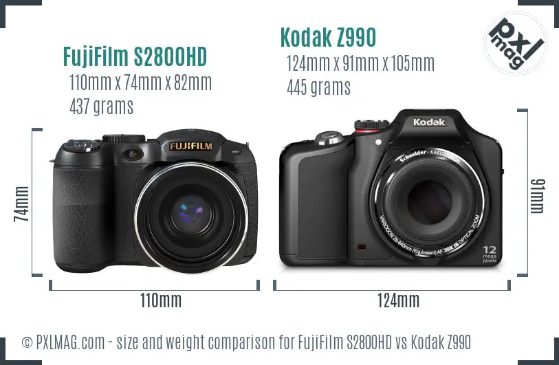 FujiFilm S2800HD vs Kodak Z990 size comparison