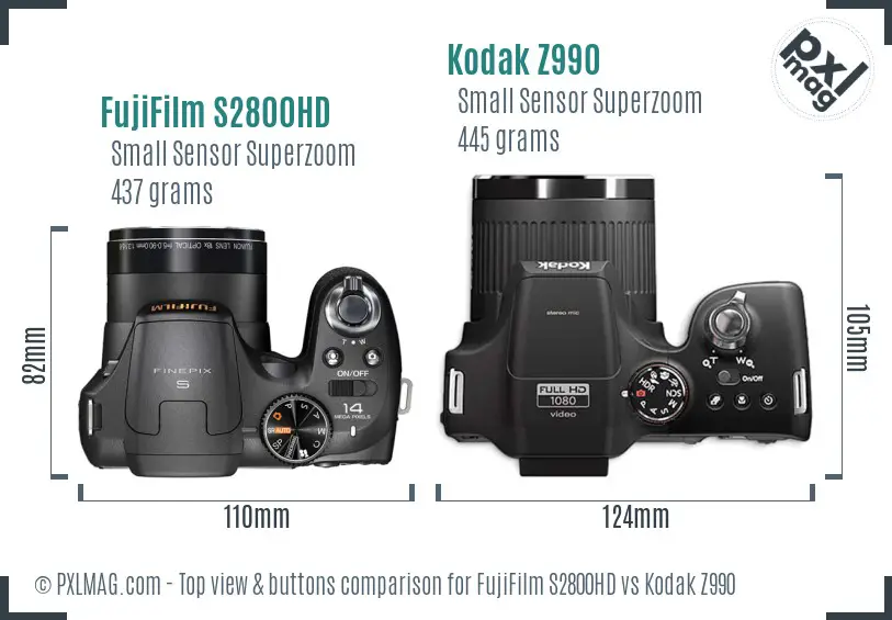 FujiFilm S2800HD vs Kodak Z990 top view buttons comparison