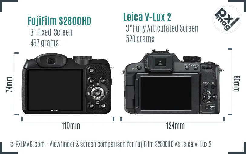 FujiFilm S2800HD vs Leica V-Lux 2 Screen and Viewfinder comparison