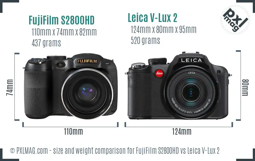 FujiFilm S2800HD vs Leica V-Lux 2 size comparison