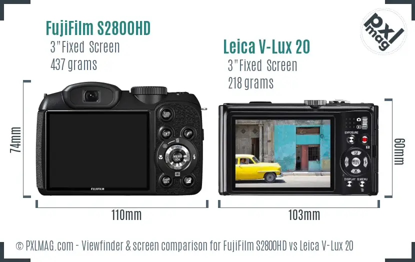 FujiFilm S2800HD vs Leica V-Lux 20 Screen and Viewfinder comparison