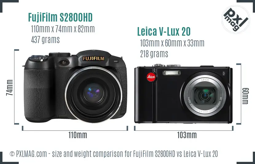 FujiFilm S2800HD vs Leica V-Lux 20 size comparison