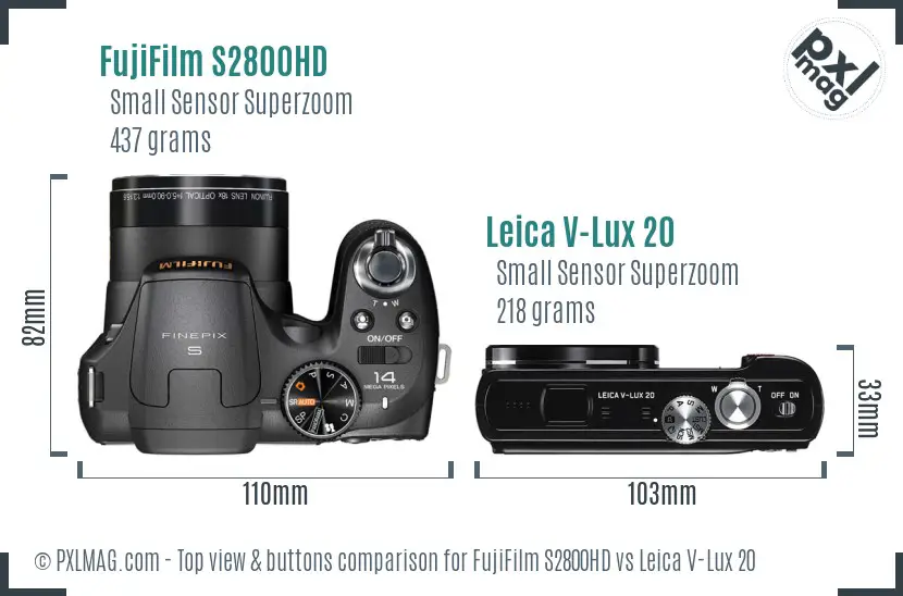 FujiFilm S2800HD vs Leica V-Lux 20 top view buttons comparison