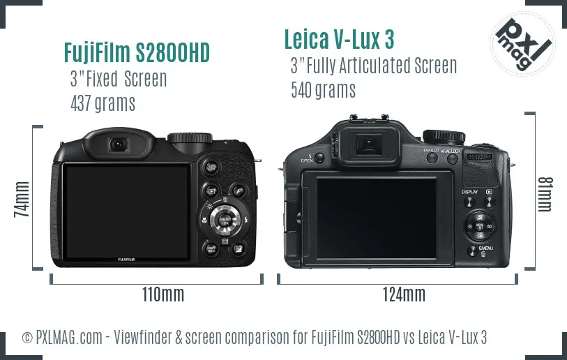 FujiFilm S2800HD vs Leica V-Lux 3 Screen and Viewfinder comparison