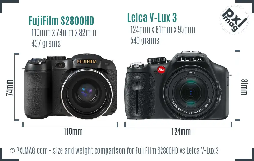 FujiFilm S2800HD vs Leica V-Lux 3 size comparison