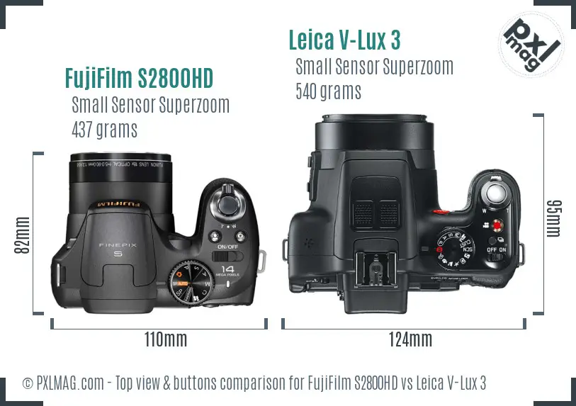 FujiFilm S2800HD vs Leica V-Lux 3 top view buttons comparison