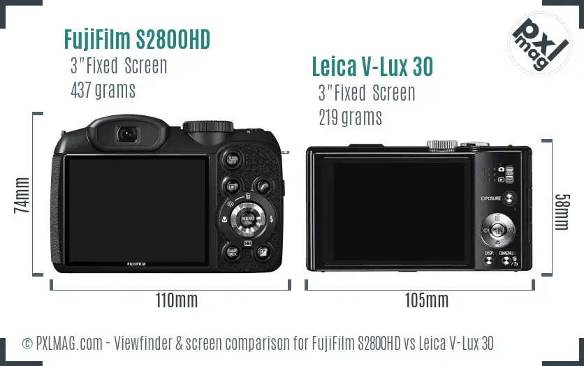 FujiFilm S2800HD vs Leica V-Lux 30 Screen and Viewfinder comparison