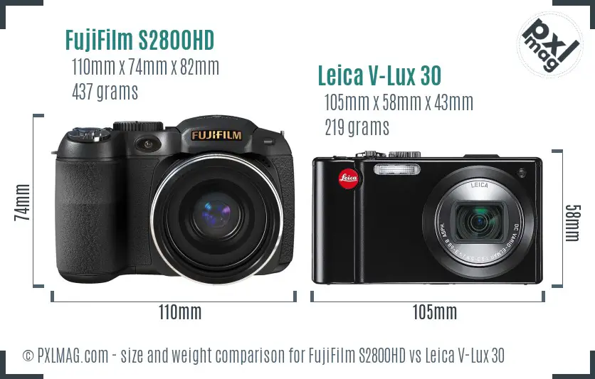 FujiFilm S2800HD vs Leica V-Lux 30 size comparison