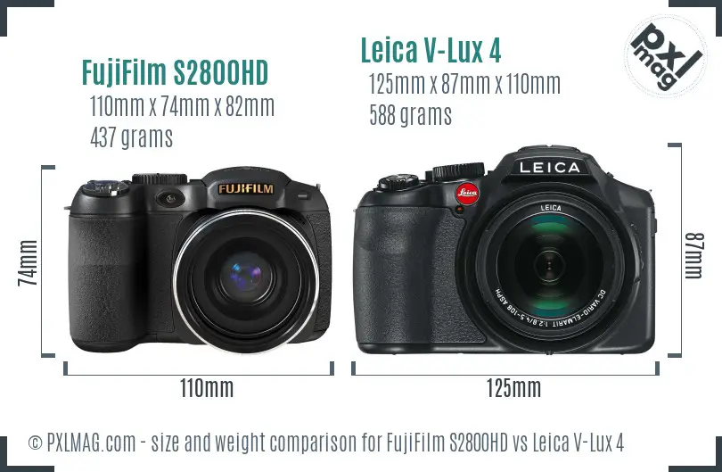 FujiFilm S2800HD vs Leica V-Lux 4 size comparison
