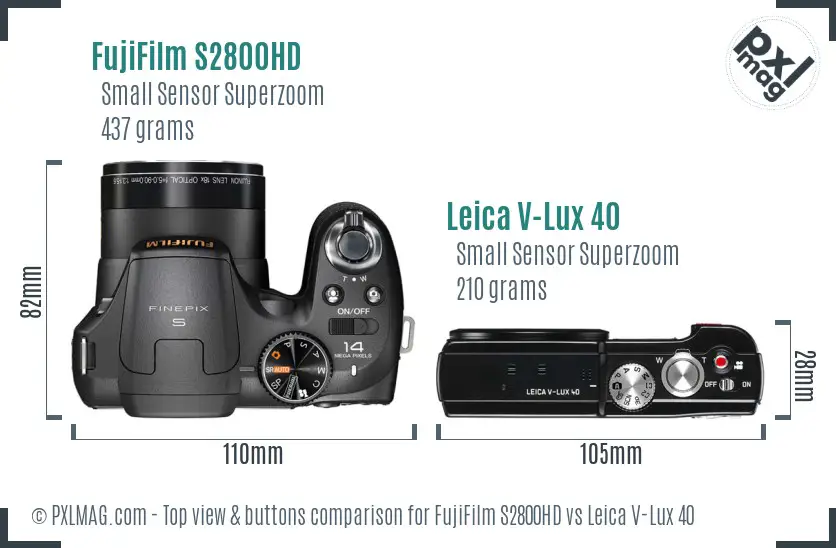 FujiFilm S2800HD vs Leica V-Lux 40 top view buttons comparison FujiFilm S2800HD vs Leica V-Lux 40 top view buttons comparison