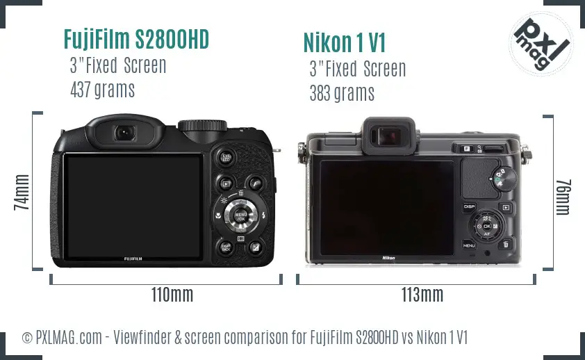 FujiFilm S2800HD vs Nikon 1 V1 Screen and Viewfinder comparison