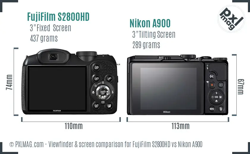 FujiFilm S2800HD vs Nikon A900 Screen and Viewfinder comparison