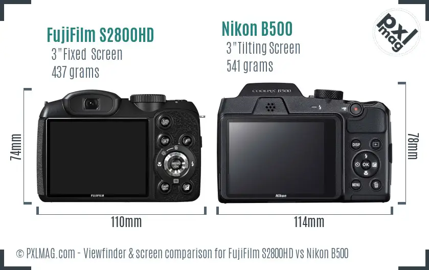 FujiFilm S2800HD vs Nikon B500 Screen and Viewfinder comparison