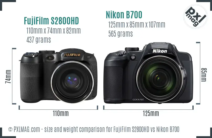 FujiFilm S2800HD vs Nikon B700 size comparison