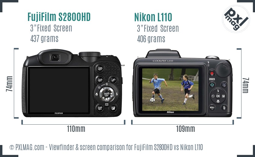 FujiFilm S2800HD vs Nikon L110 Screen and Viewfinder comparison
