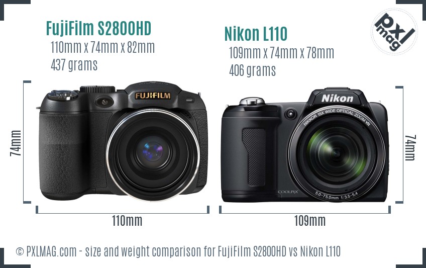 FujiFilm S2800HD vs Nikon L110 size comparison