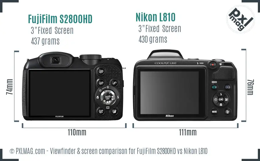 FujiFilm S2800HD vs Nikon L810 Screen and Viewfinder comparison