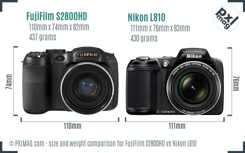 FujiFilm S2800HD vs Nikon L810 size comparison