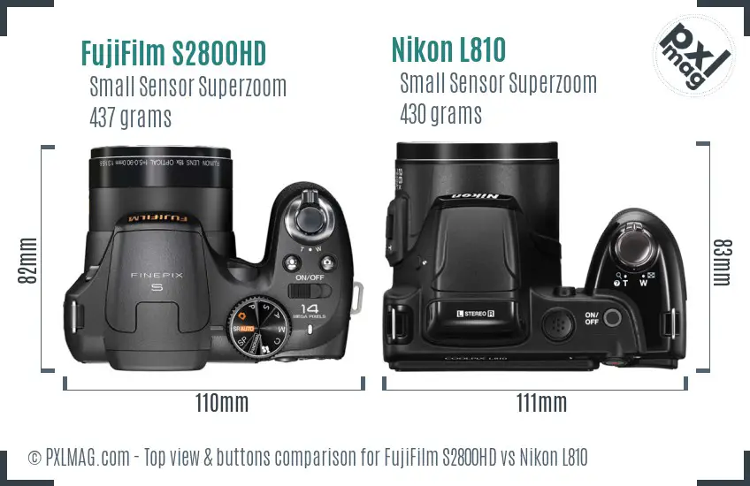 FujiFilm S2800HD vs Nikon L810 top view buttons comparison