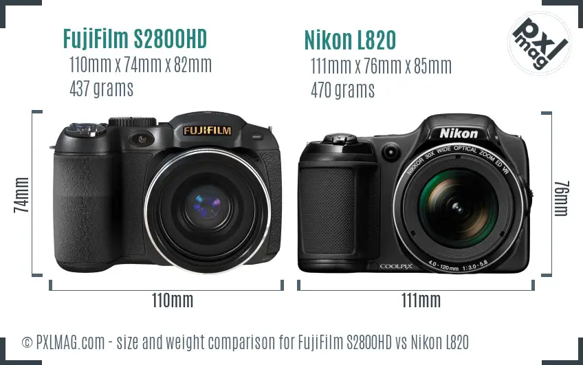 FujiFilm S2800HD vs Nikon L820 size comparison