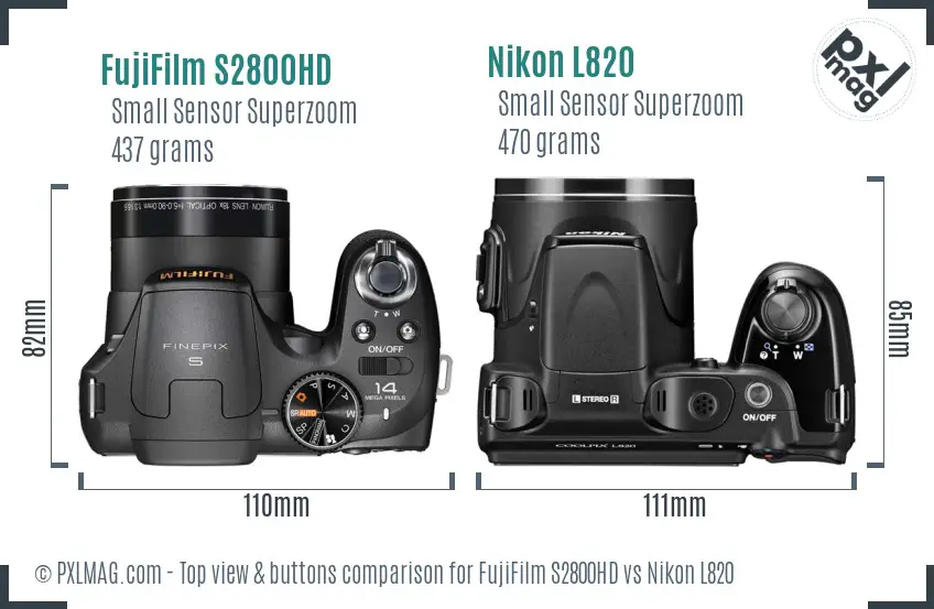 FujiFilm S2800HD vs Nikon L820 top view buttons comparison