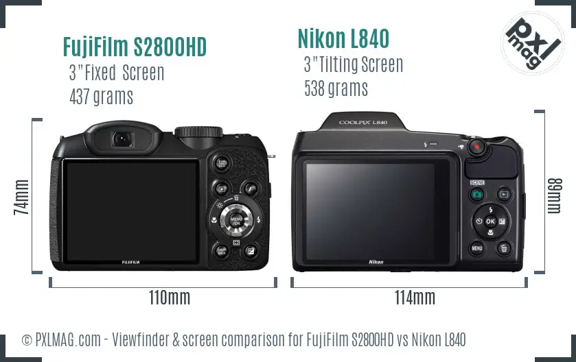 FujiFilm S2800HD vs Nikon L840 Screen and Viewfinder comparison