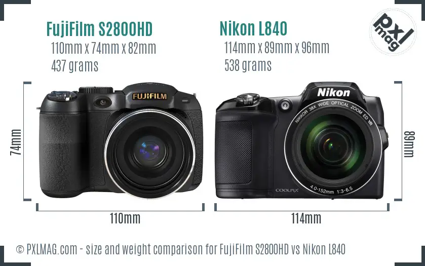 FujiFilm S2800HD vs Nikon L840 size comparison