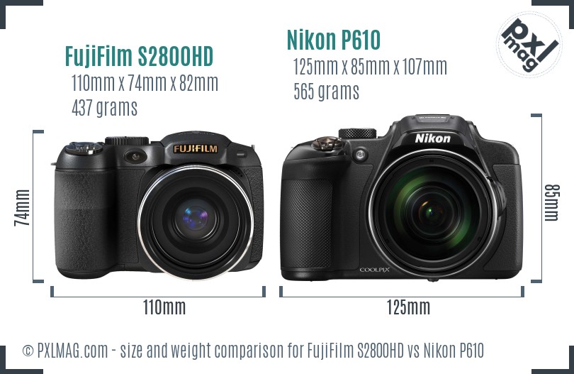 FujiFilm S2800HD vs Nikon P610 size comparison FujiFilm S2800HD vs Nikon P610 size comparison