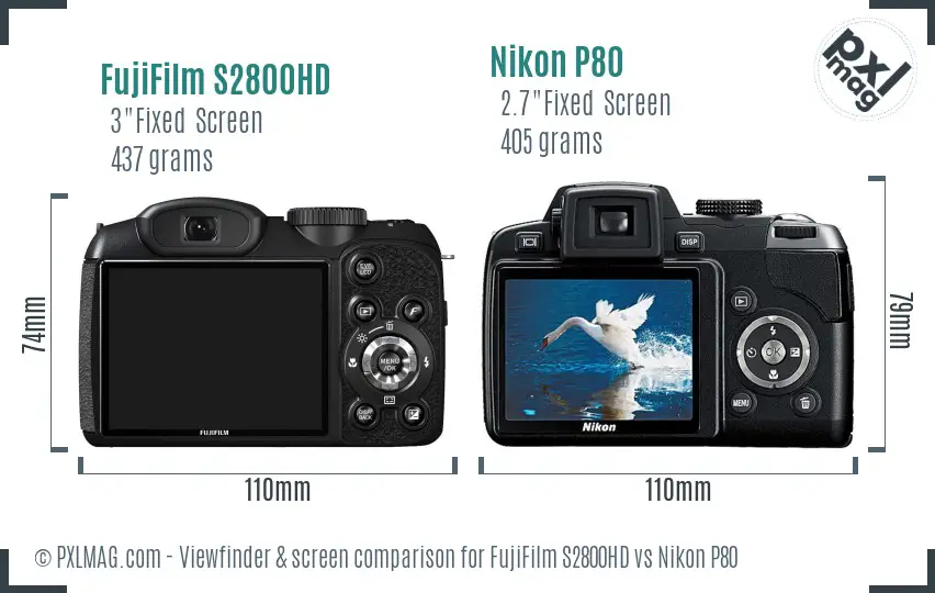 FujiFilm S2800HD vs Nikon P80 Screen and Viewfinder comparison FujiFilm S2800HD vs Nikon P80 Screen and Viewfinder comparison