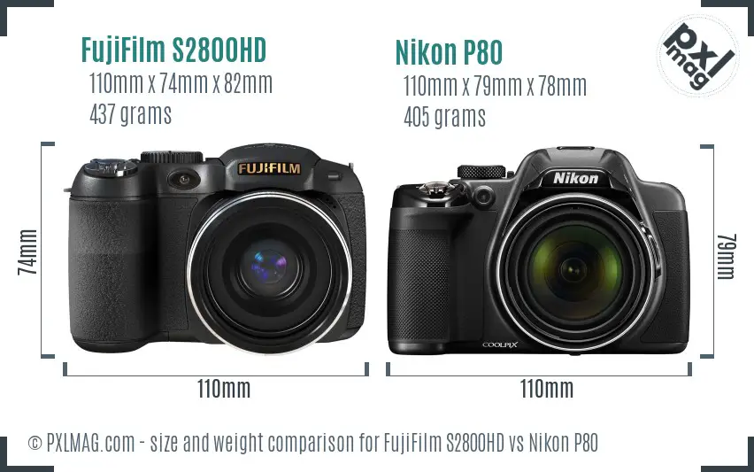 FujiFilm S2800HD vs Nikon P80 size comparison FujiFilm S2800HD vs Nikon P80 size comparison