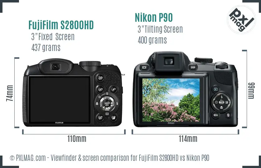 FujiFilm S2800HD vs Nikon P90 Screen and Viewfinder comparison