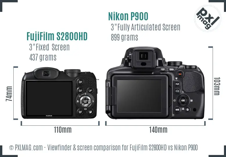 FujiFilm S2800HD vs Nikon P900 Screen and Viewfinder comparison FujiFilm S2800HD vs Nikon P900 Screen and Viewfinder comparison