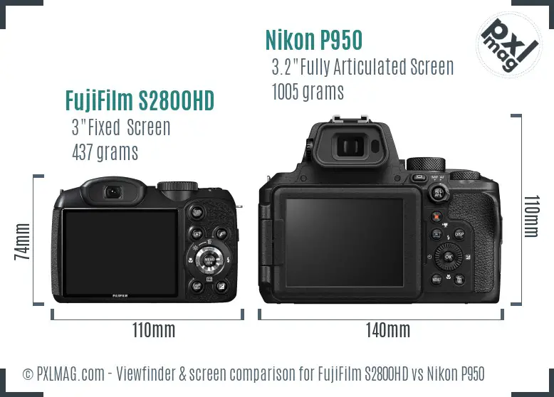 FujiFilm S2800HD vs Nikon P950 Screen and Viewfinder comparison