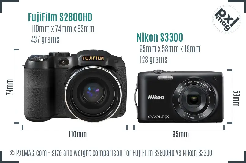 FujiFilm S2800HD vs Nikon S3300 size comparison