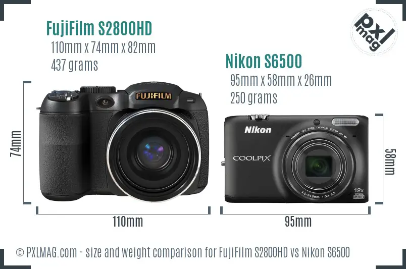 FujiFilm S2800HD vs Nikon S6500 size comparison