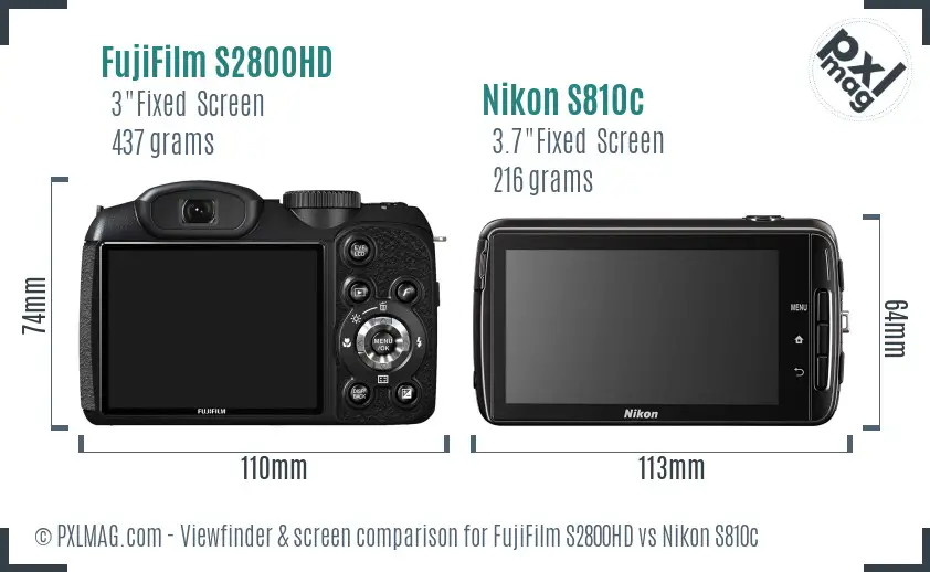 FujiFilm S2800HD vs Nikon S810c Screen and Viewfinder comparison