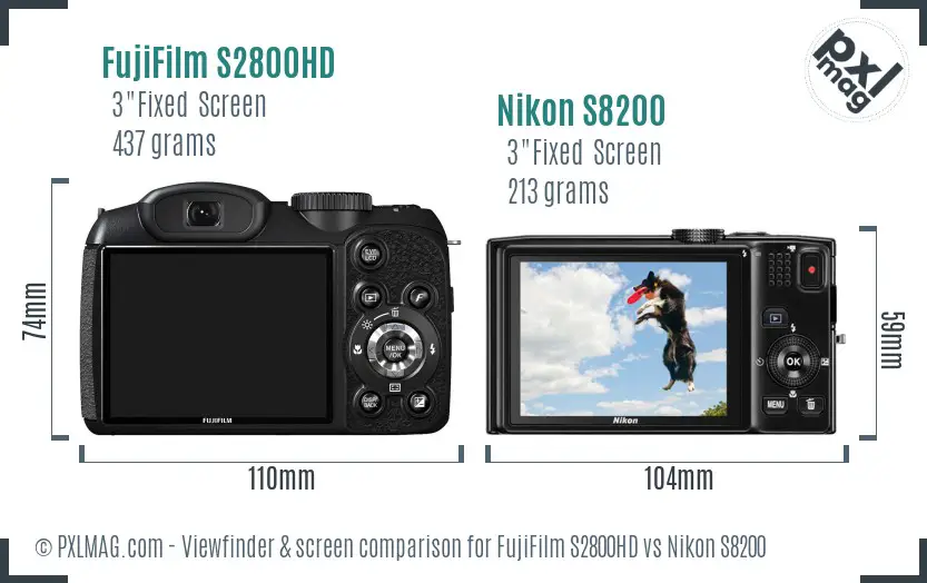 FujiFilm S2800HD vs Nikon S8200 Screen and Viewfinder comparison