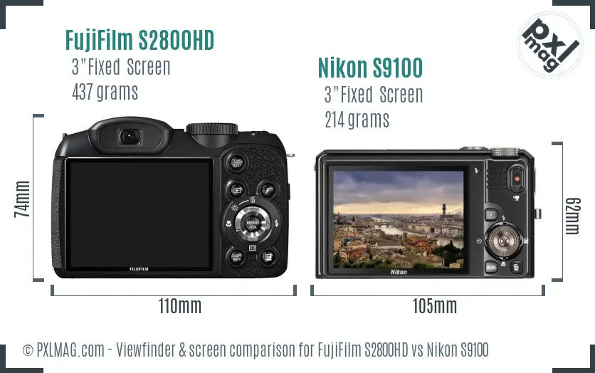 FujiFilm S2800HD vs Nikon S9100 Screen and Viewfinder comparison