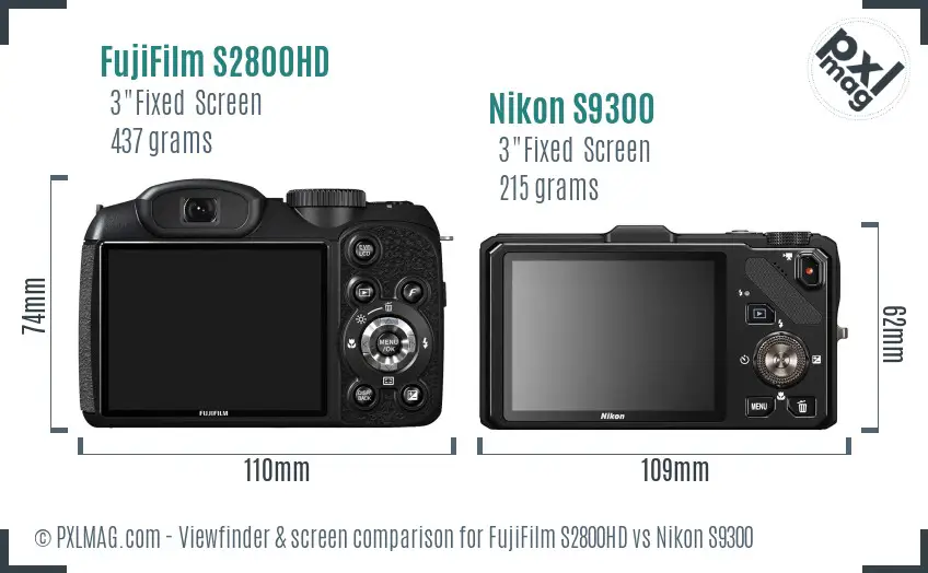 FujiFilm S2800HD vs Nikon S9300 Screen and Viewfinder comparison