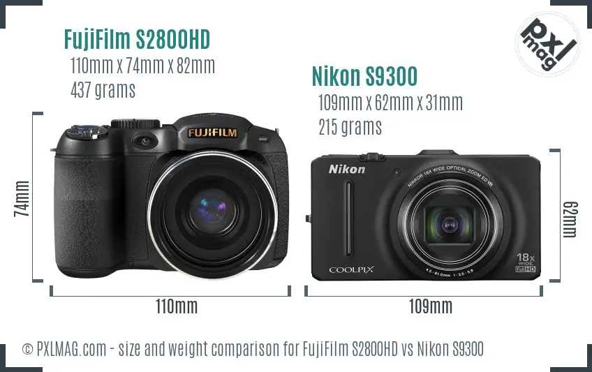 FujiFilm S2800HD vs Nikon S9300 size comparison