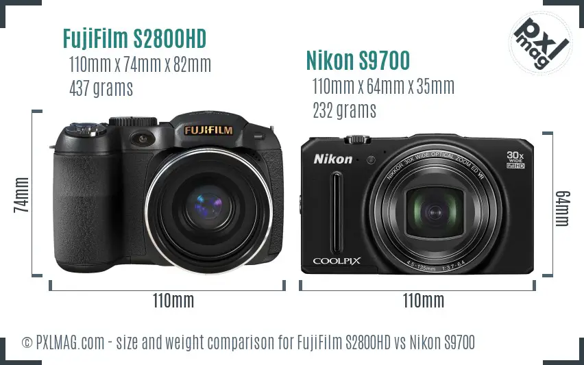 FujiFilm S2800HD vs Nikon S9700 size comparison