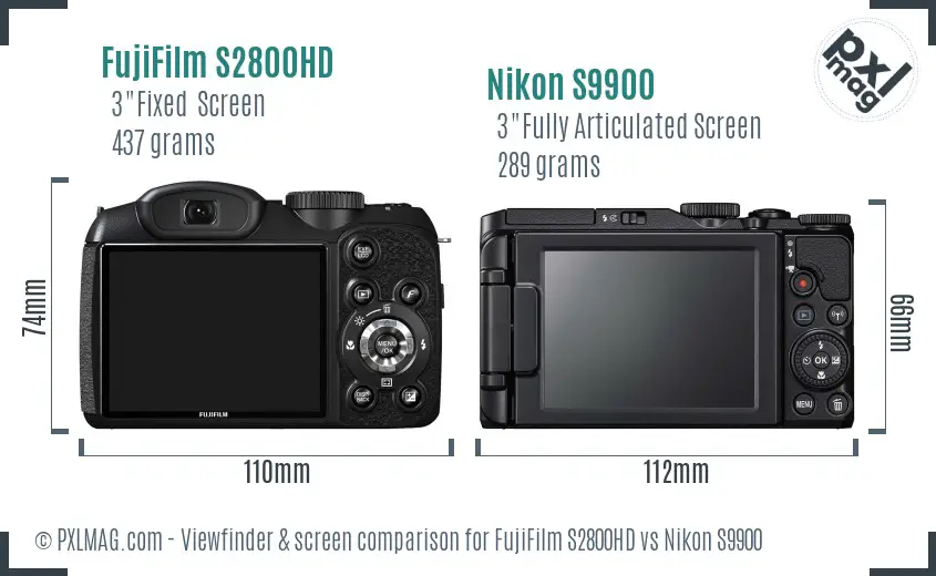 FujiFilm S2800HD vs Nikon S9900 Screen and Viewfinder comparison