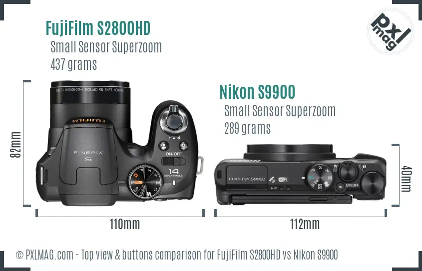 FujiFilm S2800HD vs Nikon S9900 top view buttons comparison