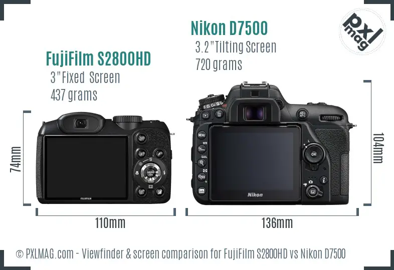 FujiFilm S2800HD vs Nikon D7500 Screen and Viewfinder comparison