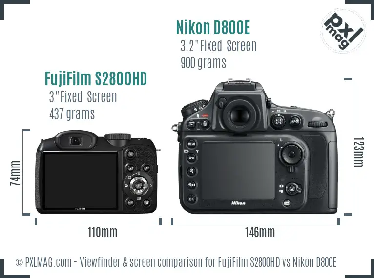FujiFilm S2800HD vs Nikon D800E Screen and Viewfinder comparison