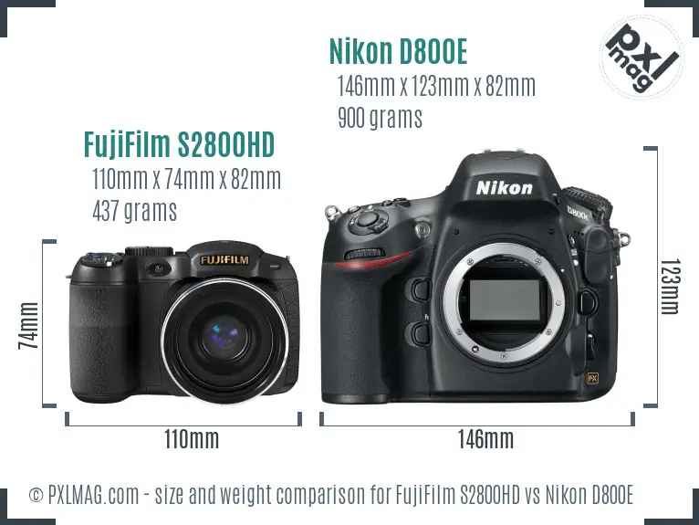 FujiFilm S2800HD vs Nikon D800E size comparison
