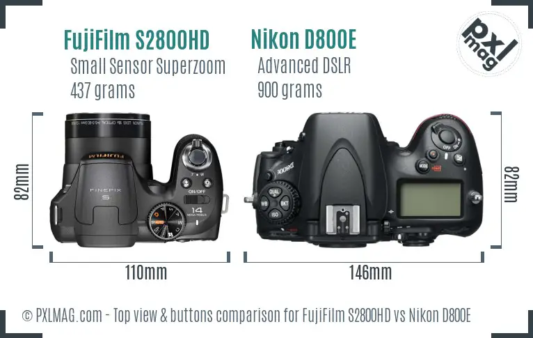 FujiFilm S2800HD vs Nikon D800E top view buttons comparison