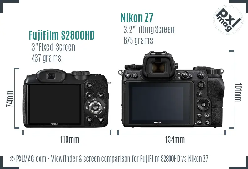 FujiFilm S2800HD vs Nikon Z7 Screen and Viewfinder comparison