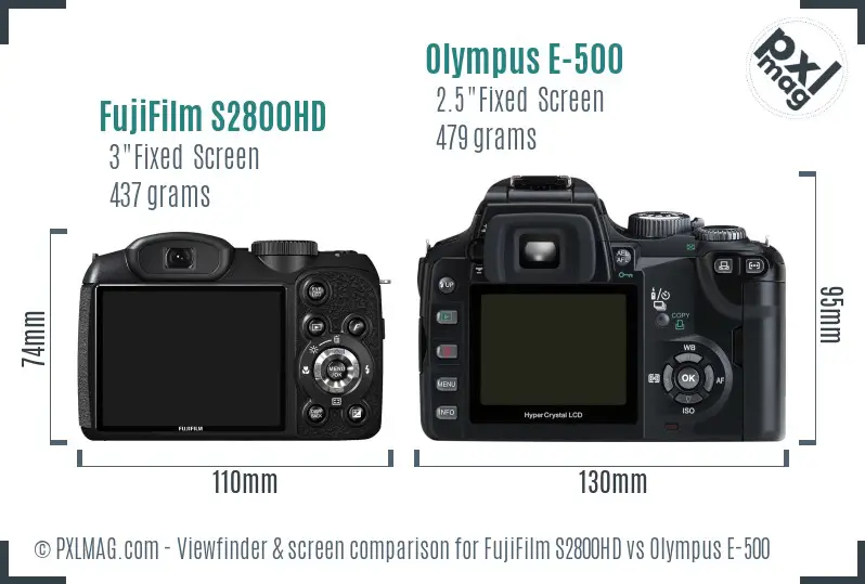 FujiFilm S2800HD vs Olympus E-500 Screen and Viewfinder comparison